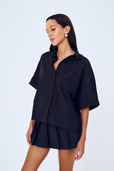 Quzu Black Oversize Short Sleeve Shirt