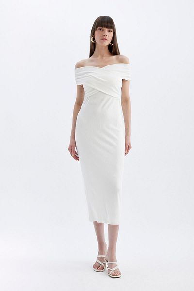 DeFacto Figurbetontes Maxikleid mit geripptem Schulterdetail – ärmellos D1827ax24hs