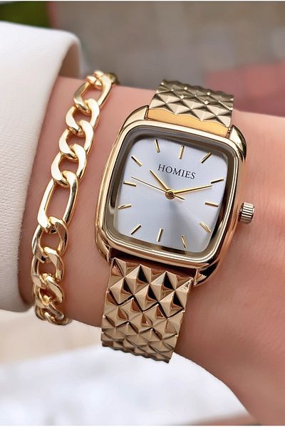 Homies Brand Gold Color Waterproof Women's Wristwatch - With Bracelet Gift