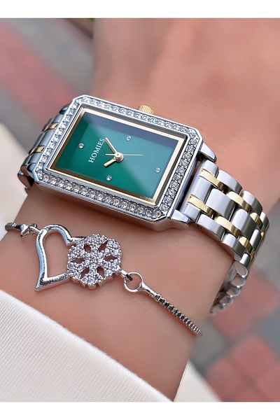 Homies Yellow Silver Colored Waterproof Women's Wristwatch and Bracelet Gift