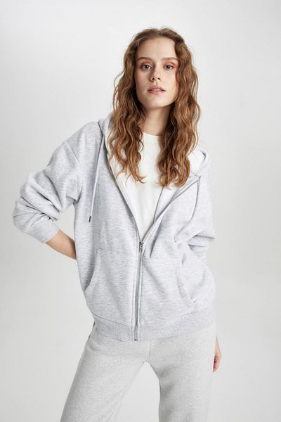 DeFacto Comfortable Cut Hooded Zippered Sweatshirt - C1809ax24sp