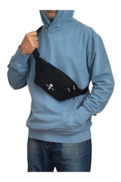 Outlet Çarşım حقيبة كتف متقاطعة وخصر أسود للرجال من Trapstar مع مقصورتين مقاو...