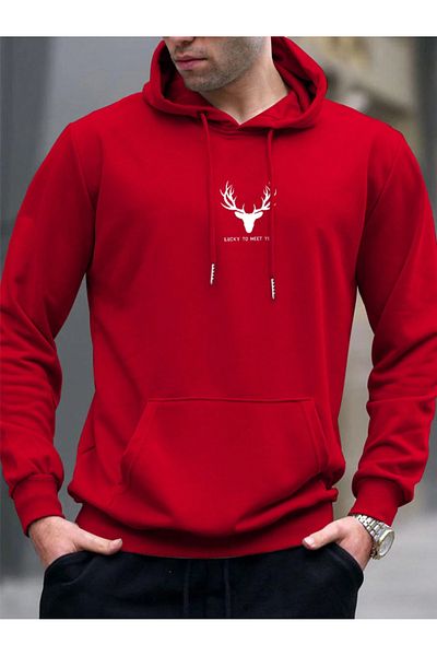 Revasser Φούτερ με κουκούλα DEER Printed Unisex Cotton Oversize - Πολύχρωμο
