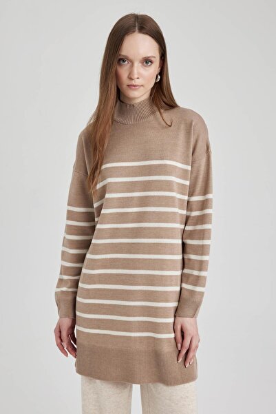 DeFacto Regular Fit Çizgili Yarım Balıkçı Yaka Kazak Tunik U9892az23wn