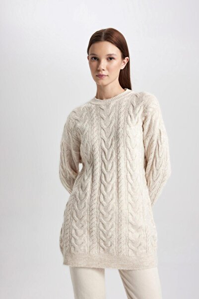 DeFacto Regular Fit Crew Krk do vlasů Cop se vzorem Pletený svetr Tunik B4284Ax23Wn