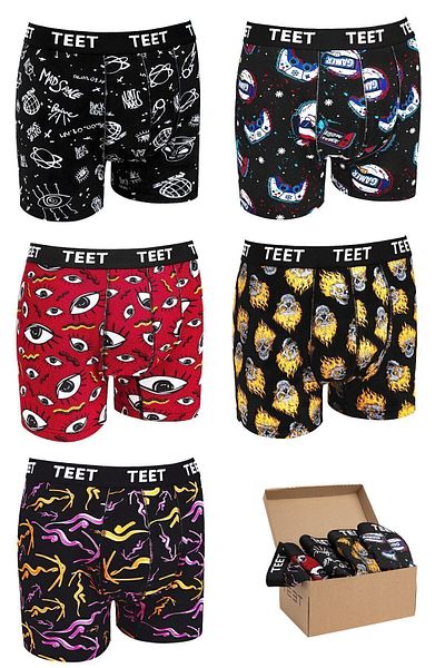 TEET Ανδρικό Boxer Premium Σετ 5 Βαμβακερό Lycra με μοτίβο Πρωτοχρονιάτικο κόκκινο δώρο