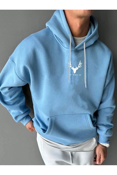 Revasser Hanorac supradimensionat cu glugă, unisex, imprimat DEER - colorat