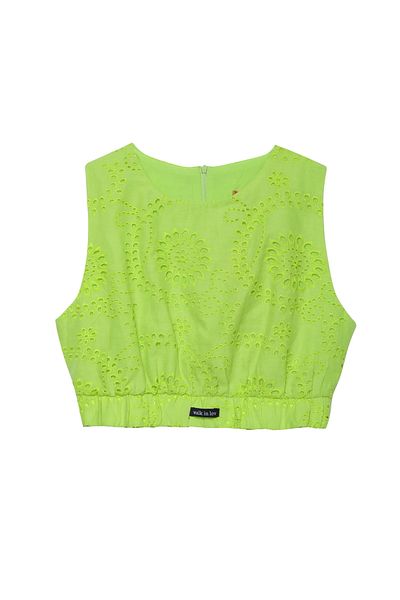 Quzu Green Halter Neck Crop Blouse - Scallop Detailed
