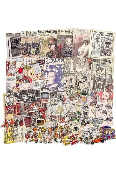 SF SCRAPBOOK KIRTASİYE 200 Parça Retro Temalı Scrapbook, Scrapbooking Journal...