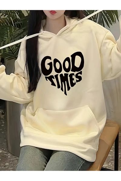 PALPİTO Γυναικεία φούτερ με κουκούλα μπεζ Good Times - Φούτερ με κουκούλα 3 νημάτων