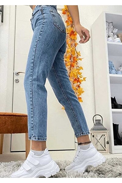 geenz manifacture Matilda Snow Blue Vysoký pas Lycra Flexibilní Mom Jeans