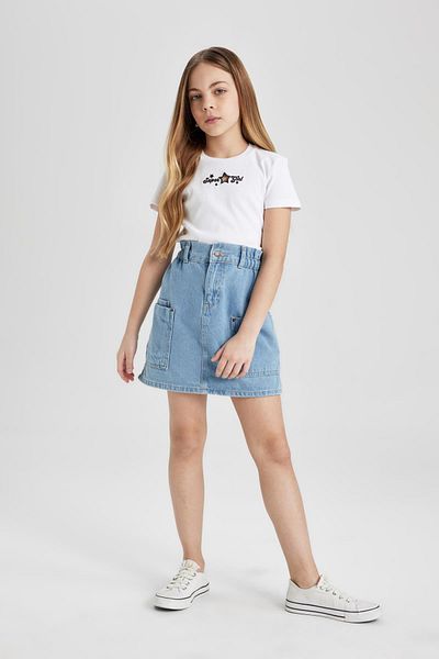 DeFacto Tricou cu mânecă scurtă pentru fete, slim fit, cu decolteu rotund, cu nervuri B6698a824sm