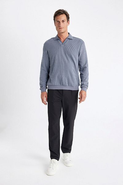 DeFacto Μπλε φούτερ με κανονική εφαρμογή Polo Neck Jacquard Knitwear A9785ax24au