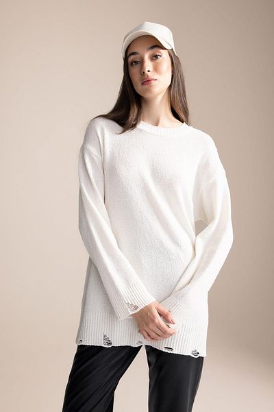 DeFacto Regular Fit Crew Neck Basic Plain Knitwear Sweater Tunic B0477Ax23Au