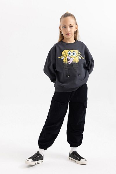 DeFacto Girls - Spongebob Crew Neck Soft Feather Oversize Sweatshirt B5732A823Wn