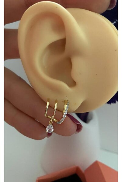 Arescollection vip seri kararmaz xuping zirkon taşlı çoklu görünen halka küpe