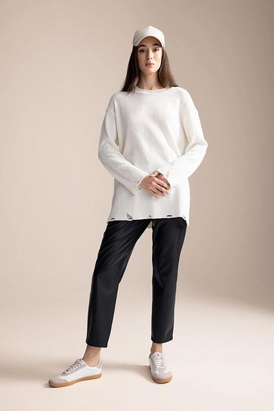 DeFacto Regular Fit Crew Neck Basic Plain Knitwear Sweater Tunic B0477Ax23Au