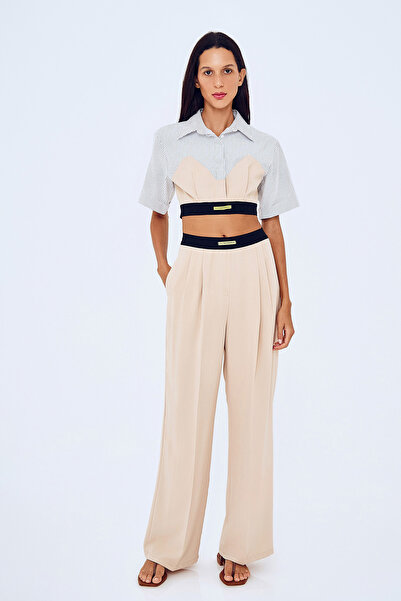 Quzu Kumaş matchli etiket detaylı gömlek