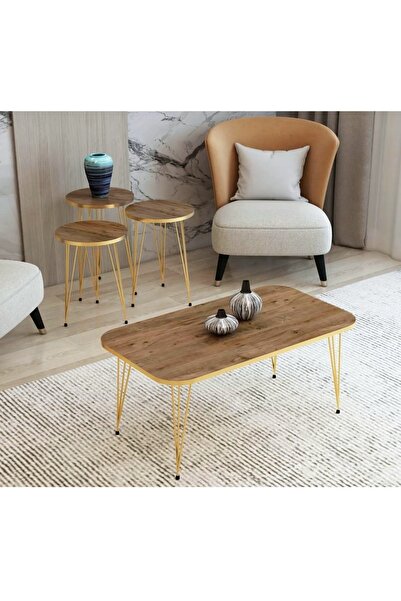 Genel Markalar Mobigoom Zigon Sehpa Ve Orta Sehpa Kr Set Gold Ceviz Tel