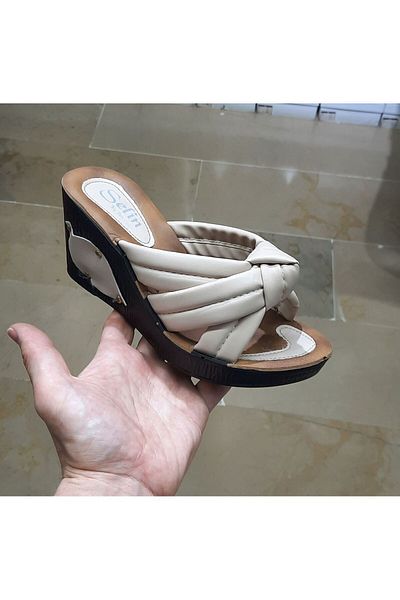 BRGL Women's Platformed Padded Heel Buttoned Slippers