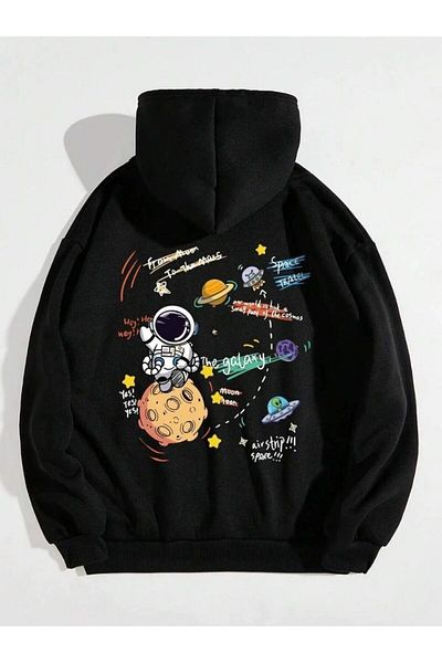 MOONBULL Astronaut and Planet Printed - Unisex oversize mikina s kapucí a klokaní kapsou