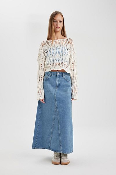 DeFacto Langer Jeansrock mit langer Passform B8296ax24sp