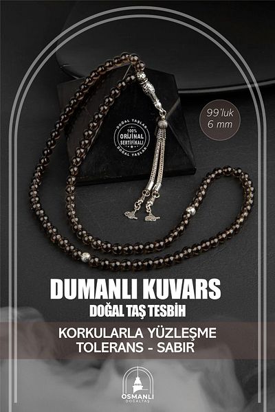 OSMANLI DOĞAL TAŞ 6mm Smokey Quartz Rosary - Natural Stone of 99