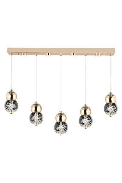 Apliqa Sasha 5'li Sıralı 3 Renkli 57 Watt Gold Kristal Ledli Modern Oturma Odası Salon Sarkıt Avize
