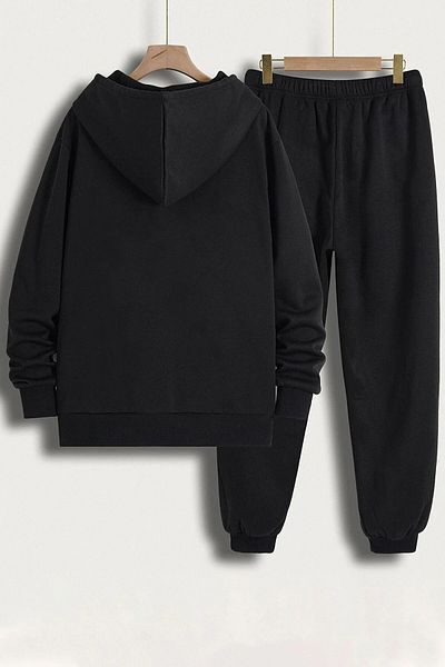 PALPİTO Mr Beast Printed Unisex Μαύρη κουκούλα Jogger Sweat Σετ - 3 νήματα