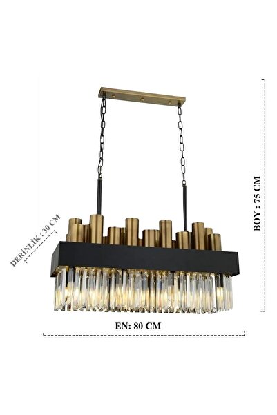 Apliqa Torre Sıralı Eskitme Kristalli, Taşlı Modern Tasarım Yemek Masası Üstü, Kristal Salon Avize