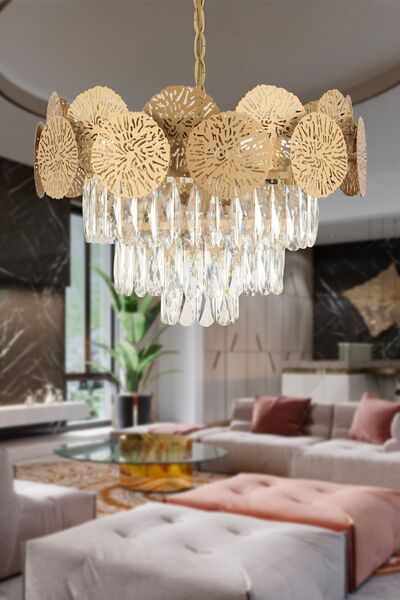 Apliqa Kamelya Eskitme Kristalli Taşlı Modern Tasarım Kristal Salon Avize