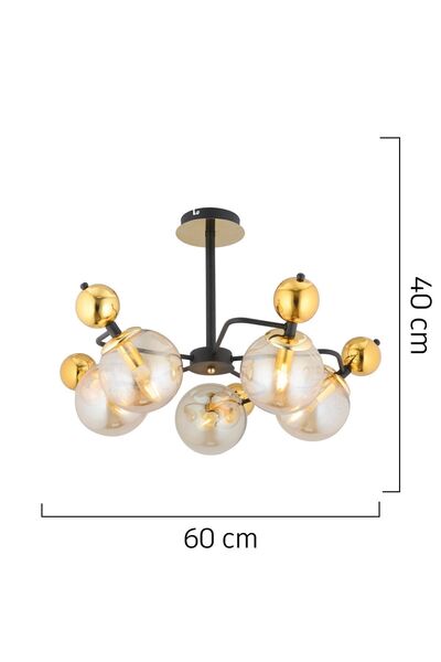 Apliqa Florit 5'li Siyah Gold Modern Oturma Odası Salon Avize