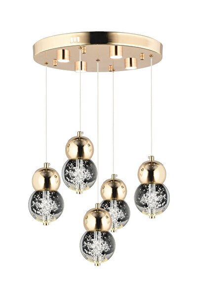 Apliqa Sasha 5'li Yuvarlak 3 Renkli 57 Watt Gold Kristal Ledli Modern Oturma Odası Salon Sarkıt Avize
