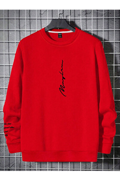 Revasser Unisex Kadın/Erkek NEVER Renkli Oversize Bisiklet Yaka Pamuklu Sweatshirt