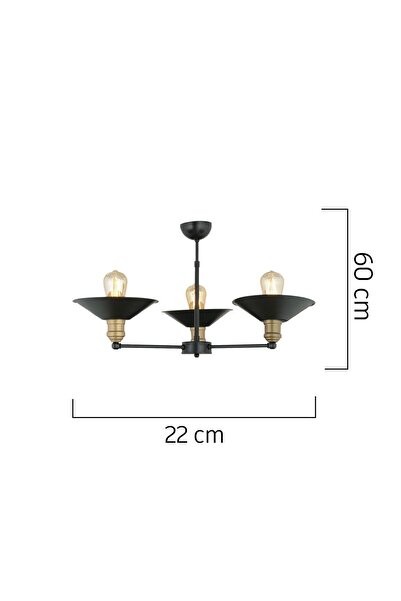 Apliqa Yanko 3 Lü Siyah Eskitme Yukarı Bakar Modern Sarkıt Genç OdasıYatak odası Retro Salon Avize