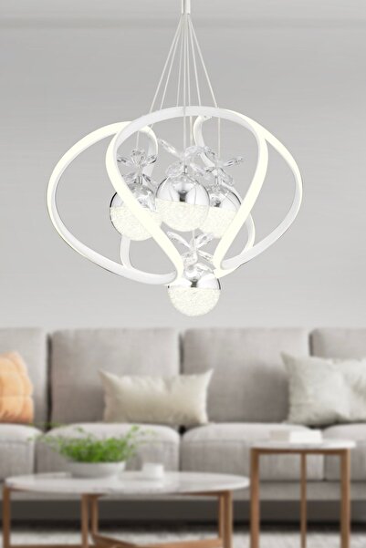 Apliqa Balca 4'lü Beyaz Krom 3 Renkli 50 Watt Ledli Modern Oturma Odası, Koridor, Salon Led Avize