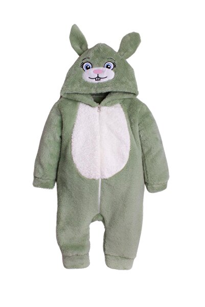 Chicsy Baby Kışlık Tatlı Peluş Kapüşonlu Tavşan Nakışlı Bebek Çocuk Welsoft T...