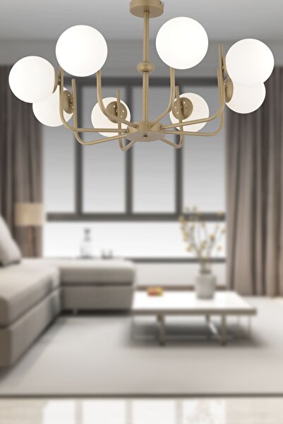 Apliqa Lowel 8'li Eskitme Beyaz Camlı Modern Koridor Yatak Odası Salon Avize