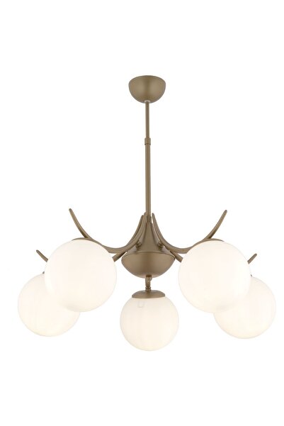 Apliqa Germaine 5'li Yuvarlak Eskitme Beyaz Camlı Modern Oturma Odası Salon Avize