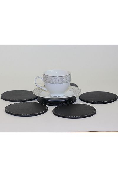 Arkem Black Leather Coaster, Cup, Cup, Mug, Coaster 6 Pieces