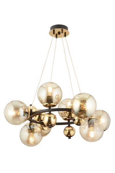 Apliqa Lorento 8Li Yuvarlak Siyah Gold Modern Cafe,Restoran için Uygun Retro Salon Avize