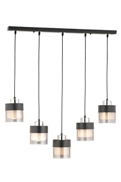 Apliqa Boris 5 Li Sıralı Siyah-krom Sarkıt Modern Genç Odası Mutfak Salon Sarkıt Avize