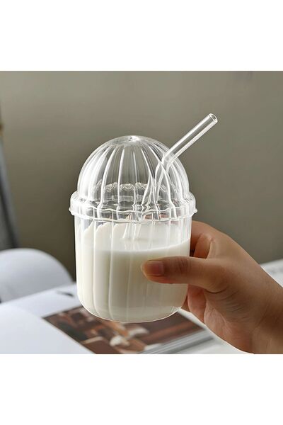 M Mimoza Park 2 Pieces Heat Resistant Pinterest Cup with Glass Oval Lid| Coffee And Presentation Cup| 430ml