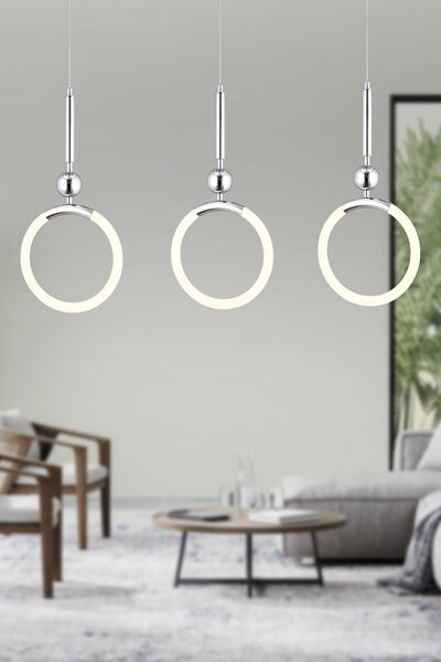 Apliqa Struer 3'lü Sıralı Krom Ledli Modern Koridor, Yatak Odası Salon Sarkıt Led Avize