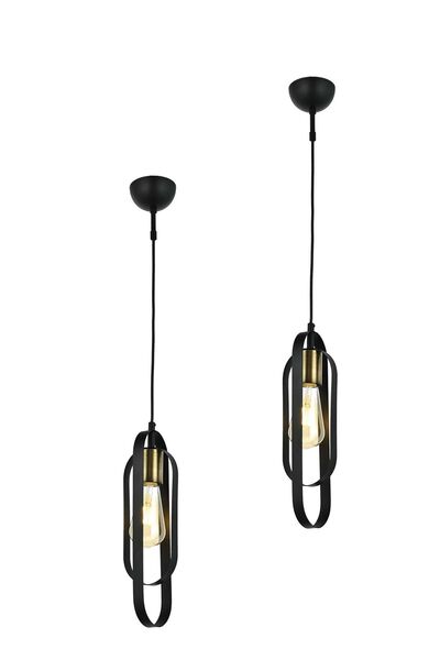 Apliqa Koza Tekli Siyah 2Li Modern Tasarım Yatak Odası Retro Salon Avize 2 Parça Sarkıt Seti