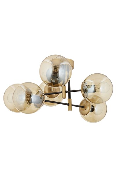 Apliqa Maral 6Lı Siyah Eskitme Bal Camlı Modern Genç Odası Yatak Odası Retro Salon Avize