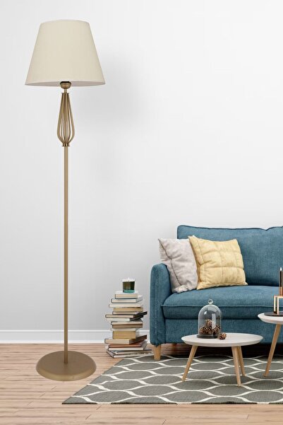 Apliqa Bolivia Beyaz Şapkalı Eskitme Modern Tasarım Ayaklı Abajur Lamba Metal Lambader