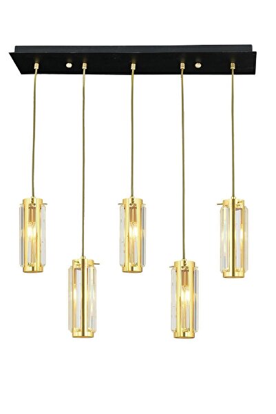 Apliqa NATALİ 5Lİ SIRALI GOLD SARKIT SALON- YEMEK MASASI  AVİZE