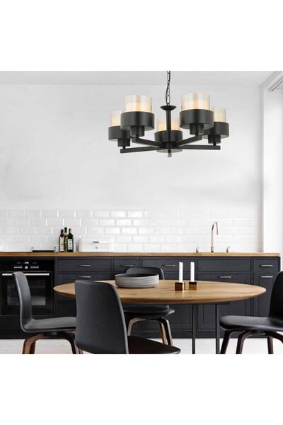 Apliqa Carla 5 Kollu Siyah Modern Genç Odası Mutfak Oturma Odası Retro Salon Avize