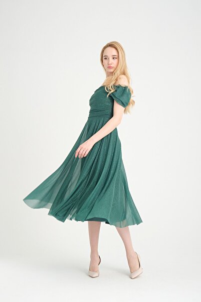 meksila kadın straptes degaje yaka düşük kollu kıs kloş simli astarlı düğün davet abiye